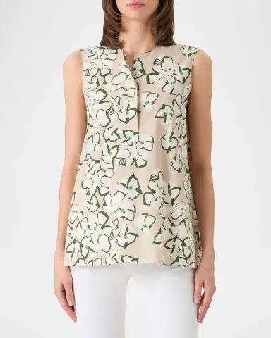 Akris punto Papercut Flower Print Cotton Poplin Sleeveless Tunic Blouse | Thumbnail 3 Akris punto Papercut Flower Print Cotton Poplin Sleeveless Tunic Blouse | Thumbnail 3