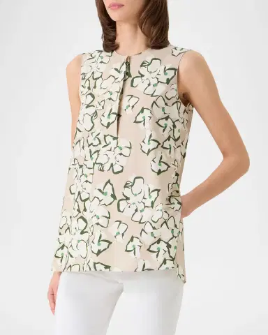 Akris punto Papercut Flower Print Cotton Poplin Sleeveless Tunic Blouse | Thumbnail 5 Akris punto Papercut Flower Print Cotton Poplin Sleeveless Tunic Blouse | Thumbnail 5