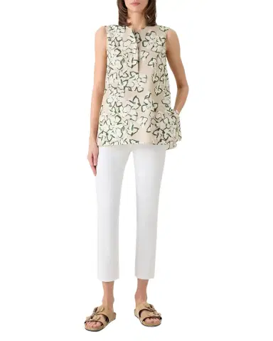 Akris punto Papercut Flower Print Cotton Poplin Sleeveless Tunic Blouse | Thumbnail 1 Akris punto Papercut Flower Print Cotton Poplin Sleeveless Tunic Blouse | Thumbnail 1