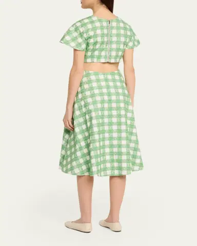 Rosie Assoulin Buttercup Gingham Short-Sleeve Midi Dress | Thumbnail 3