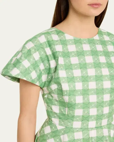 Rosie Assoulin Buttercup Gingham Short-Sleeve Midi Dress | Thumbnail 5
