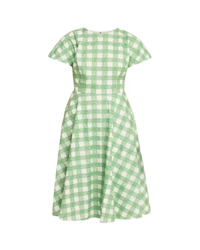 Rosie Assoulin Buttercup Gingham Short-Sleeve Midi Dress