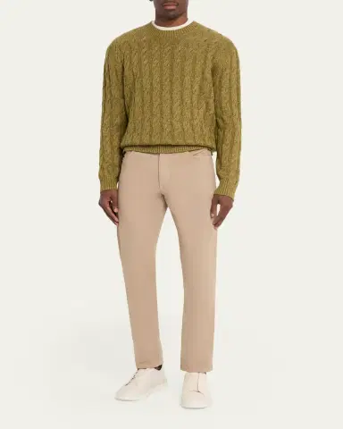 Zegna Men's Cable-Knit Melange Cashmere-Blend Crewneck Sweater | Thumbnail 2 Zegna Men's Cable-Knit Melange Cashmere-Blend Crewneck Sweater | Thumbnail 2