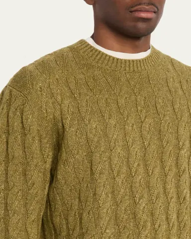 Zegna Men's Cable-Knit Melange Cashmere-Blend Crewneck Sweater | Thumbnail 5 Zegna Men's Cable-Knit Melange Cashmere-Blend Crewneck Sweater | Thumbnail 5