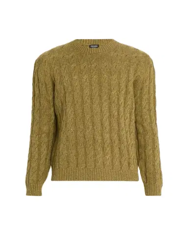 Zegna Men's Cable-Knit Melange Cashmere-Blend Crewneck Sweater | Thumbnail 1 Zegna Men's Cable-Knit Melange Cashmere-Blend Crewneck Sweater | Thumbnail 1