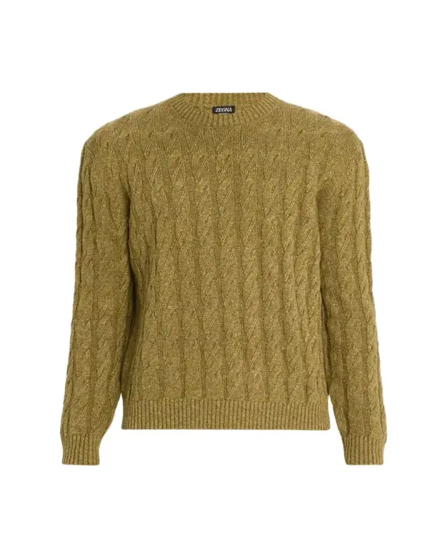 ZEGNA Men's Cable-Knit Melange Cashmere-Blend Crewneck Sweater