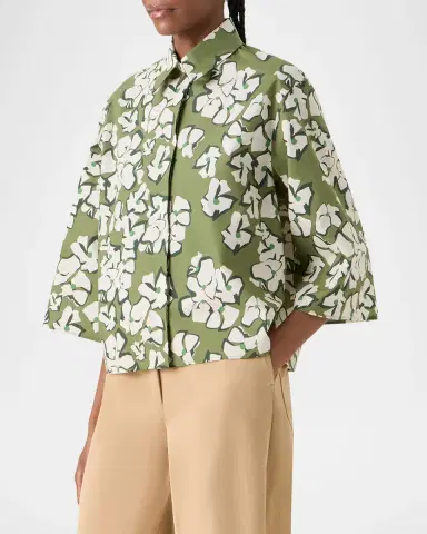 Akris punto Papercut Flower Print Cotton Poplin Button-Down Shirt | Thumbnail 3 Akris punto Papercut Flower Print Cotton Poplin Button-Down Shirt | Thumbnail 3