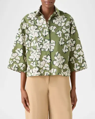 Akris punto Papercut Flower Print Cotton Poplin Button-Down Shirt | Thumbnail 5 Akris punto Papercut Flower Print Cotton Poplin Button-Down Shirt | Thumbnail 5