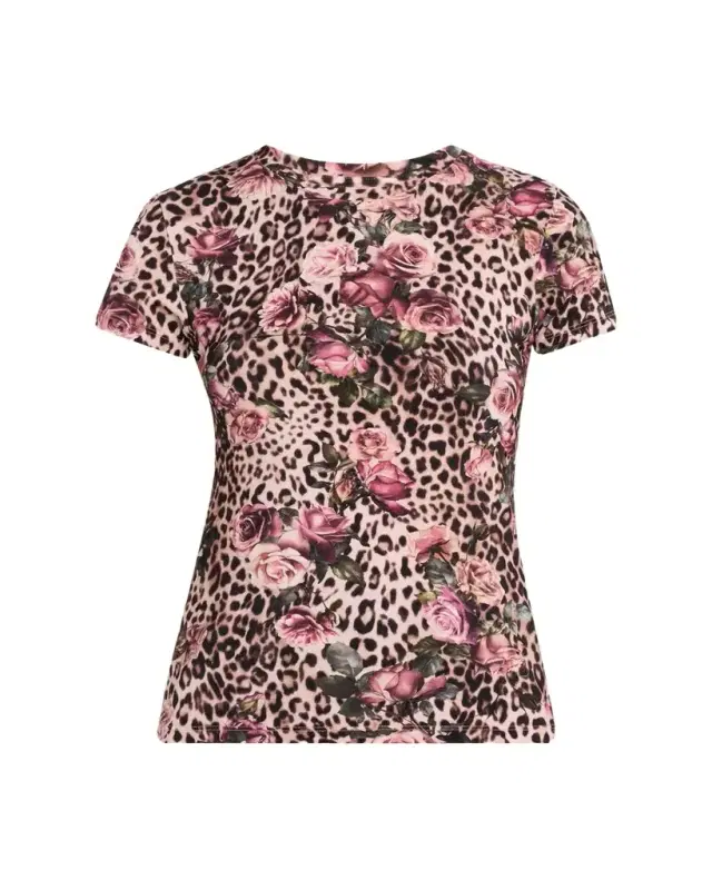 L'Agence Ressi Short-Sleeve Floral Leopard Tee