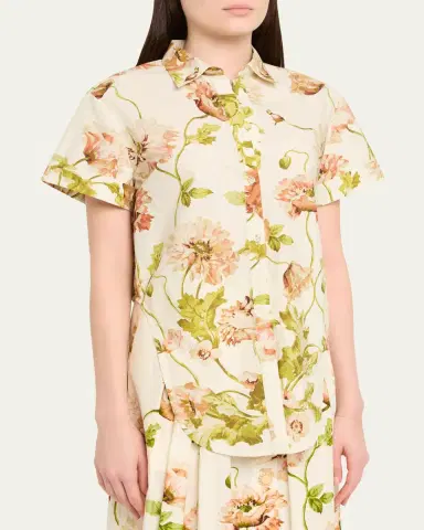 Cara Cara Asbury Tie-Front Cotton Button-Front Top | Thumbnail 4