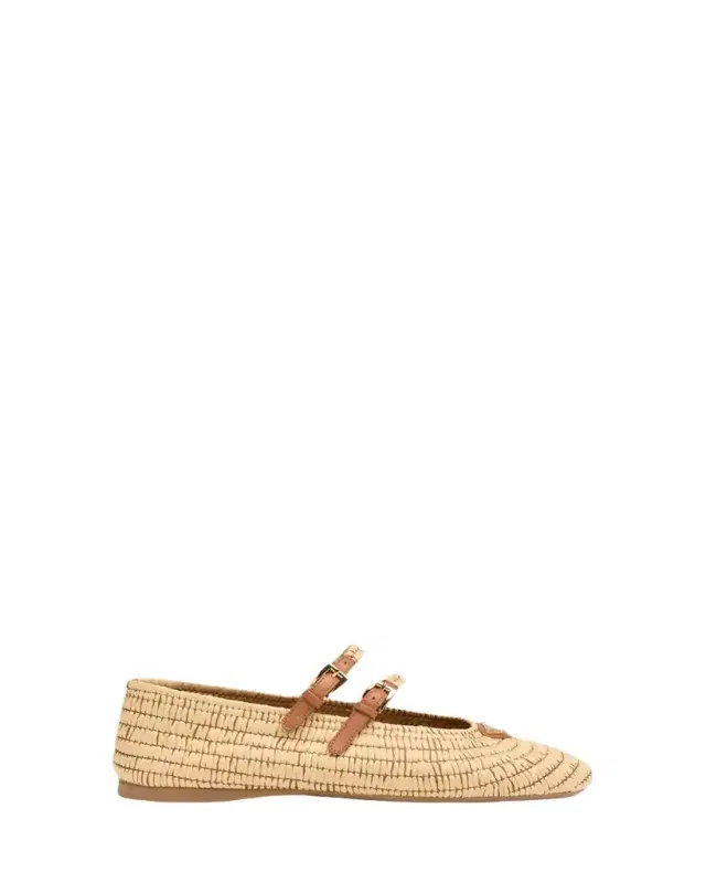 Stuoia Raffia Dual Mary Jane Ballerina Flats