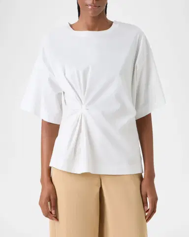 Akris punto Gathered Cotton Jersey Short-Sleeve T-Shirt | Thumbnail 3 Akris punto Gathered Cotton Jersey Short-Sleeve T-Shirt | Thumbnail 3