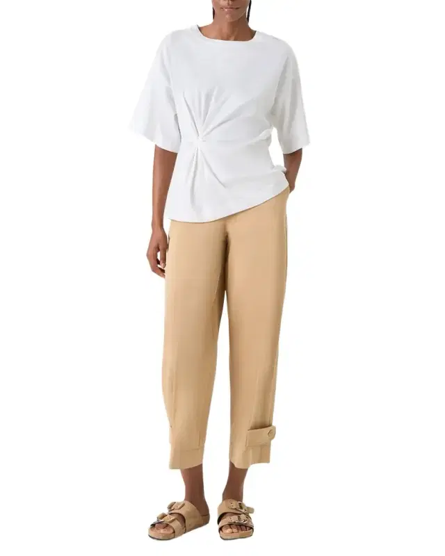 Gathered Cotton Jersey Short-Sleeve T-Shirt