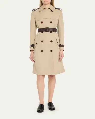 Burberry Foxfield Leather-Trim Double-Breasted Trench Coat | Thumbnail 2 Burberry Foxfield Leather-Trim Double-Breasted Trench Coat | Thumbnail 2