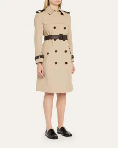 Burberry Foxfield Leather-Trim Double-Breasted Trench Coat | Thumbnail 4 Burberry Foxfield Leather-Trim Double-Breasted Trench Coat | Thumbnail 4