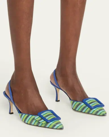 Manolo Blahnik Mayslibi 70mm Striped Slingback Pumps with Buckle | Thumbnail 2 Manolo Blahnik Mayslibi 70mm Striped Slingback Pumps with Buckle | Thumbnail 2