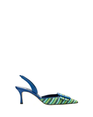 Manolo Blahnik Mayslibi 70mm Striped Slingback Pumps with Buckle | Thumbnail 1 Manolo Blahnik Mayslibi 70mm Striped Slingback Pumps with Buckle | Thumbnail 1