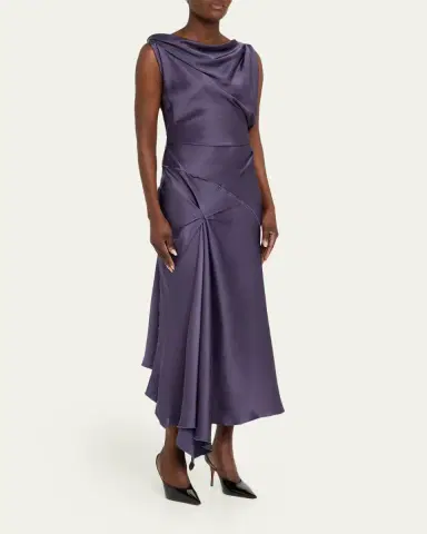 Victoria Beckham Asymmetric Draped Sleeveless Satin Midi Dress | Thumbnail 4 Victoria Beckham Asymmetric Draped Sleeveless Satin Midi Dress | Thumbnail 4