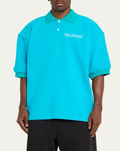 Willy Chavarria Men's Football Structured Cotton Polo Shirt | Thumbnail 4