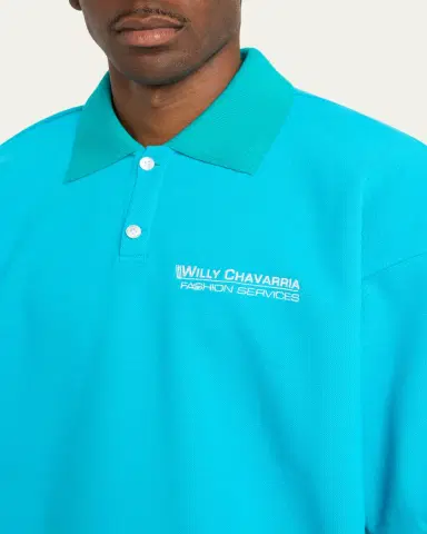 Willy Chavarria Men's Football Structured Cotton Polo Shirt | Thumbnail 5