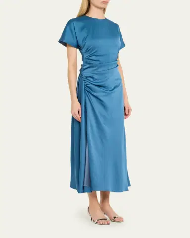 Simkhai Marabella Ruched Satin Midi Dress | Thumbnail 4 Simkhai Marabella Ruched Satin Midi Dress | Thumbnail 4