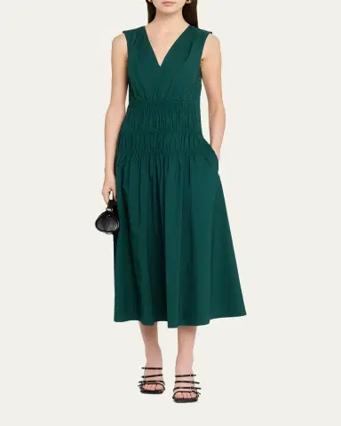 Proenza Schouler White Label Loren Sleeveless Ruched Waist Cotton Midi Dress | Thumbnail 2 Proenza Schouler White Label Loren Sleeveless Ruched Waist Cotton Midi Dress | Thumbnail 2