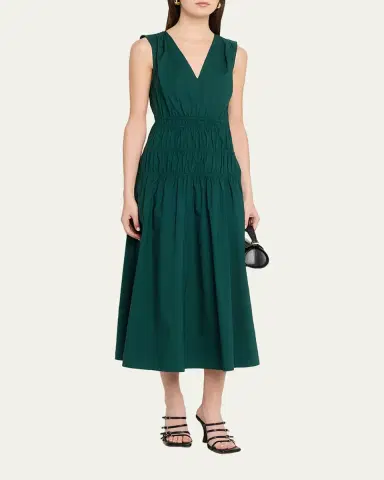 Proenza Schouler White Label Loren Sleeveless Ruched Waist Cotton Midi Dress | Thumbnail 4 Proenza Schouler White Label Loren Sleeveless Ruched Waist Cotton Midi Dress | Thumbnail 4
