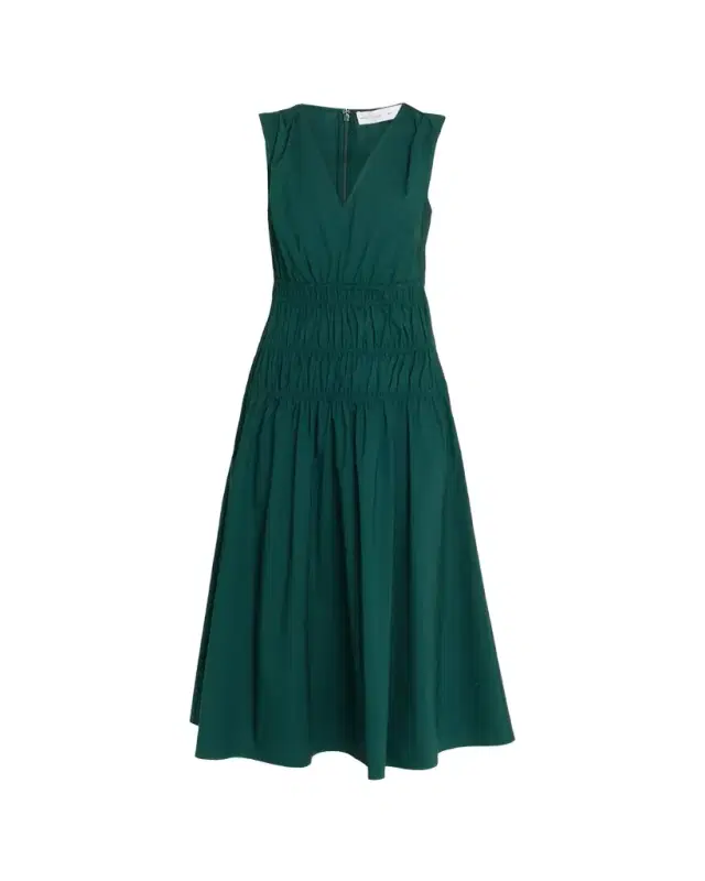 Loren Sleeveless Ruched Waist Cotton Midi Dress