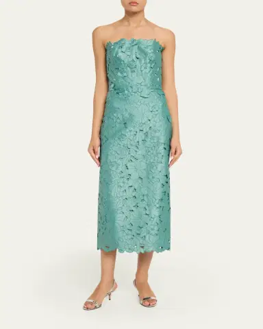 Costarellos Astelle Strapless Floral-Cut Lace Midi Pencil Dress | Thumbnail 2 Costarellos Astelle Strapless Floral-Cut Lace Midi Pencil Dress | Thumbnail 2