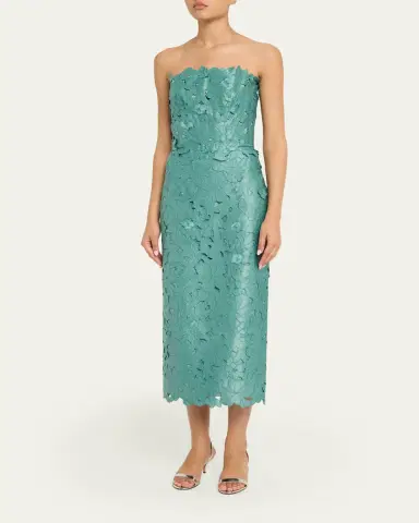 Costarellos Astelle Strapless Floral-Cut Lace Midi Pencil Dress | Thumbnail 4 Costarellos Astelle Strapless Floral-Cut Lace Midi Pencil Dress | Thumbnail 4
