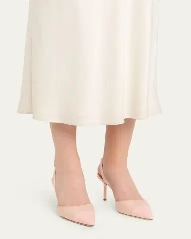 Manolo Blahnik 50mm Capsli Linen and Leather Slingback Pumps | Thumbnail 2