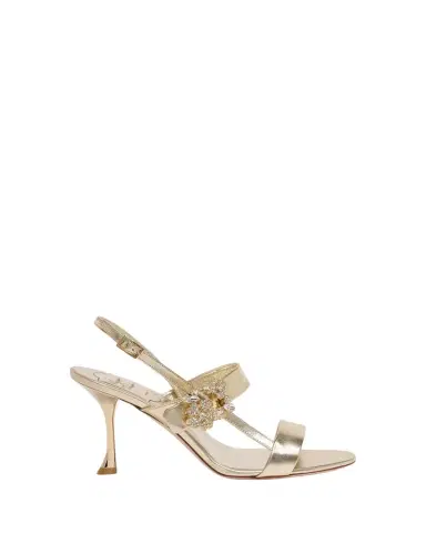 Roger Vivier Mini Bouquet Strass Buckle Metallic Leather Sandals | Thumbnail 1 Roger Vivier Mini Bouquet Strass Buckle Metallic Leather Sandals | Thumbnail 1