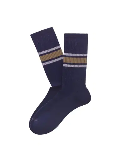 Marcoliani Men's College Stripe Cotton Blend Crew Socks | Thumbnail 1 Marcoliani Men's College Stripe Cotton Blend Crew Socks | Thumbnail 1