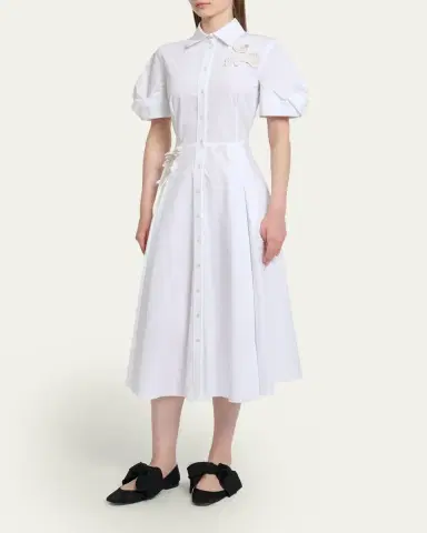 Erdem Pleated Floral Applique Cotton Midi Shirtdress | Thumbnail 4 Erdem Pleated Floral Applique Cotton Midi Shirtdress | Thumbnail 4