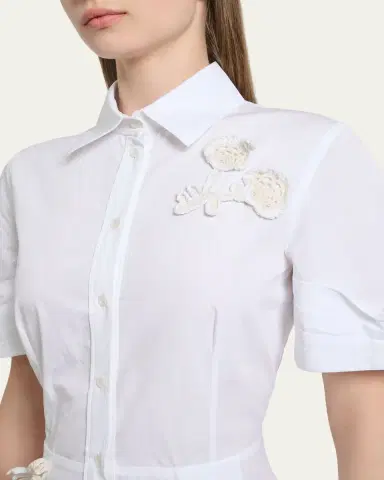 Erdem Pleated Floral Applique Cotton Midi Shirtdress | Thumbnail 5 Erdem Pleated Floral Applique Cotton Midi Shirtdress | Thumbnail 5