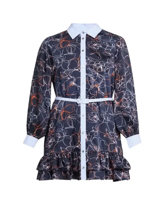 Cinq a Sept Malva Floral Linework Mini Shirtdress