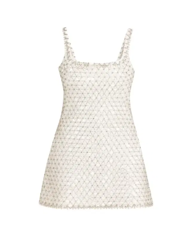 Beaded Rhinestone Crepe Mini Dress