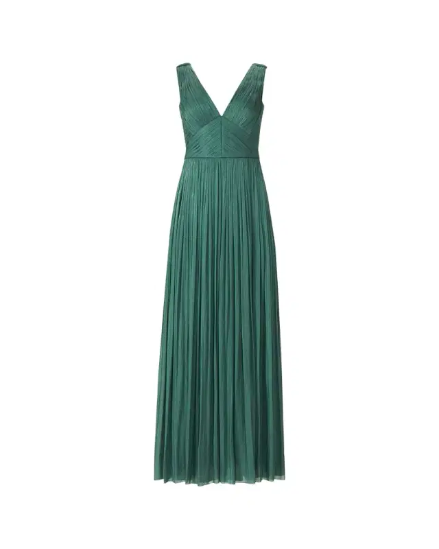 Anilia Pleated Silk Sleeveless Slit Gown