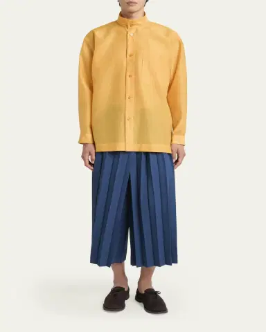 Homme Plissé Issey Miyake Men's Polyester and Wool Mandarin-Collar Sport Shirt | Thumbnail 2