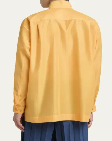 Homme Plissé Issey Miyake Men's Polyester and Wool Mandarin-Collar Sport Shirt | Thumbnail 3