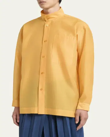 Homme Plissé Issey Miyake Men's Polyester and Wool Mandarin-Collar Sport Shirt | Thumbnail 4