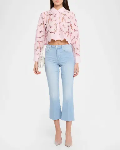 L'Agence Kendra High-Rise Crop Flare Jeans with Raw Hem | Thumbnail 2