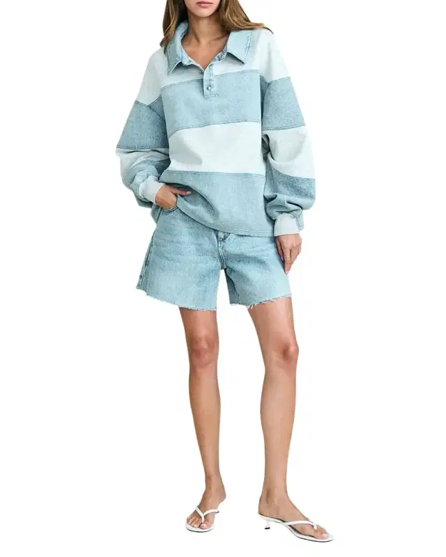 SEROYA Cher Striped Denim Top