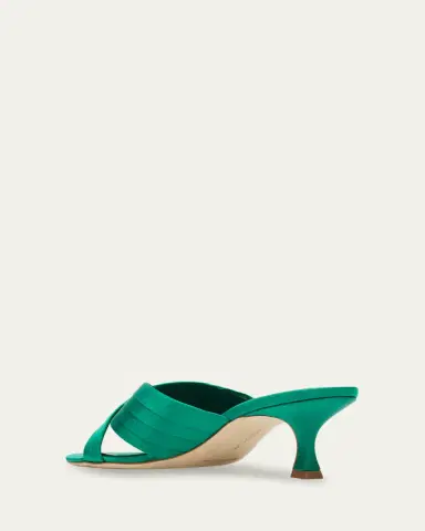 Manolo Blahnik Vieramul Pleated Satin Kitten-Heel Mule Sandals | Thumbnail 2