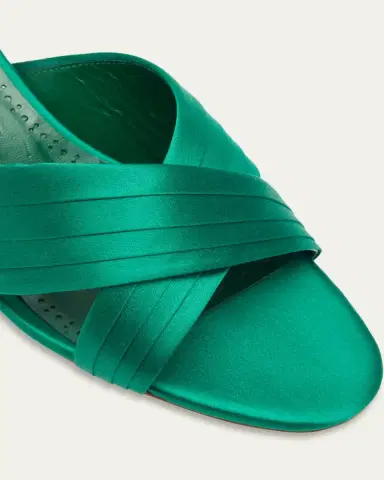 Manolo Blahnik Vieramul Pleated Satin Kitten-Heel Mule Sandals | Thumbnail 3