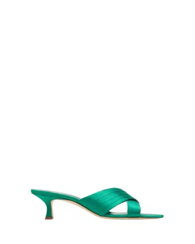 Manolo Blahnik Vieramul Pleated Satin Kitten-Heel Mule Sandals | Thumbnail 1