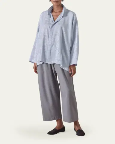 Eskandar Wide A-Line Double Stand Collar Shirt - Mid Plus Length | Thumbnail 2 Eskandar Wide A-Line Double Stand Collar Shirt - Mid Plus Length | Thumbnail 2