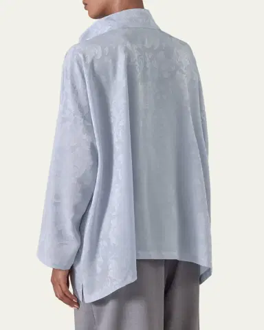 Eskandar Wide A-Line Double Stand Collar Shirt - Mid Plus Length | Thumbnail 3 Eskandar Wide A-Line Double Stand Collar Shirt - Mid Plus Length | Thumbnail 3