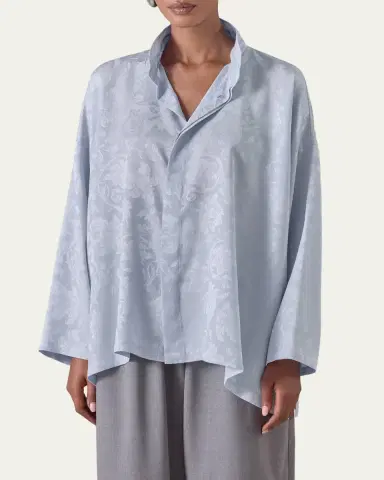 Eskandar Wide A-Line Double Stand Collar Shirt - Mid Plus Length | Thumbnail 4 Eskandar Wide A-Line Double Stand Collar Shirt - Mid Plus Length | Thumbnail 4