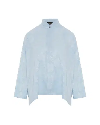 Eskandar Wide A-Line Double Stand Collar Shirt - Mid Plus Length | Thumbnail 1 Eskandar Wide A-Line Double Stand Collar Shirt - Mid Plus Length | Thumbnail 1